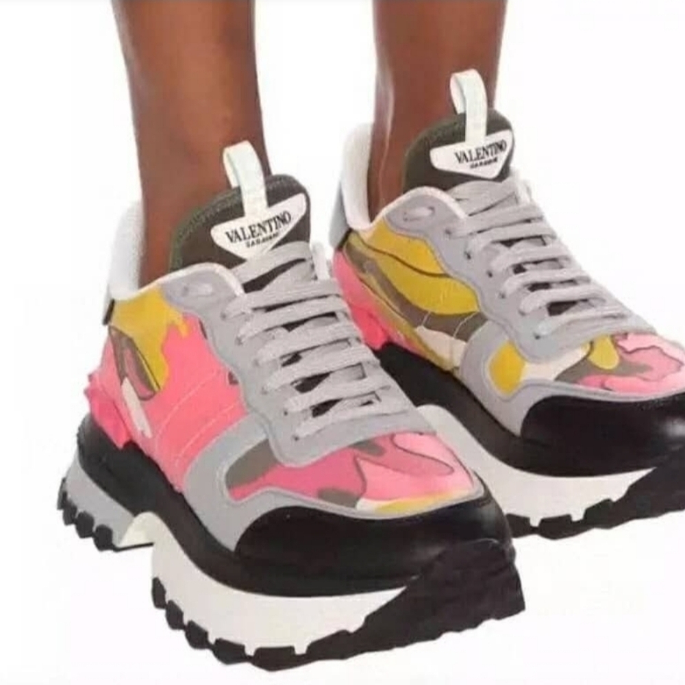 Valentino Garavani Womens Pink & Yellow Mixed-Media Sneakers